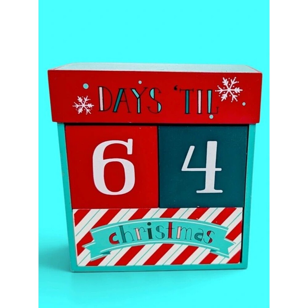 Holiday Home Wooden Christmas Countdown Calendar Block Sign Days Til Xmas Decor